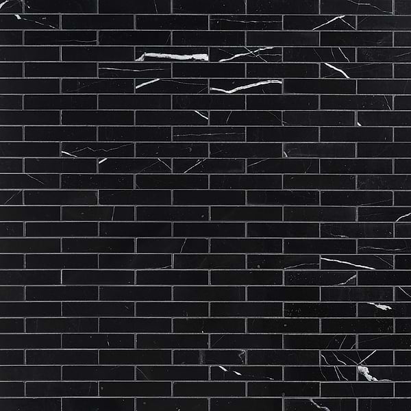 Nero Marquina 1x4 Piano Brick Polished Marble Mosaic Tile