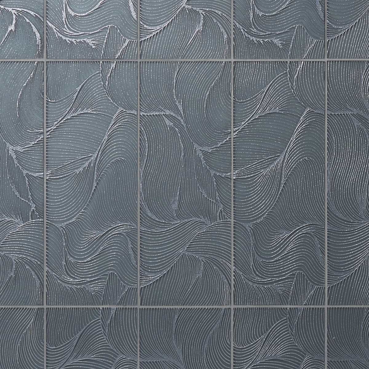 Sonya Waves Midnight Gray 6x16 Frosted Glass Tile