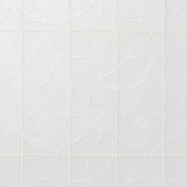 Sonya Waves Pearl White 6x16 Frosted Glass Tile