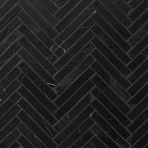 Velour Nero Marquina 1x6 Herringbone Leather Marble Mosaic Tile