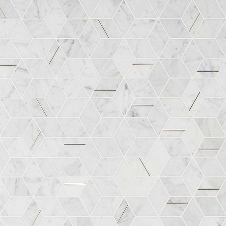 Morgana Carrara Polished Marble and Brass Mosaic Tile