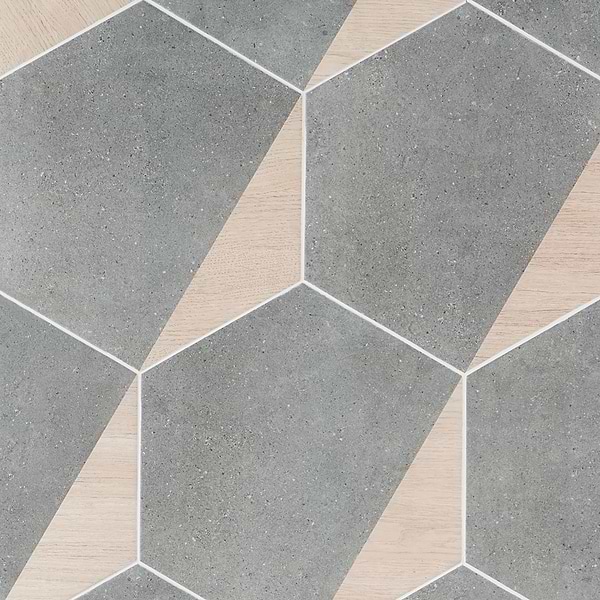 Pergola Wood Graphite 12.5" Hexagon Matte Porcelain Tile