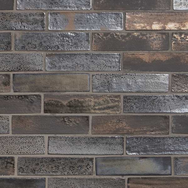 Emery Bronze and Silver Mix 2x8 Metallic Handmade Crackled Terracotta Tile
