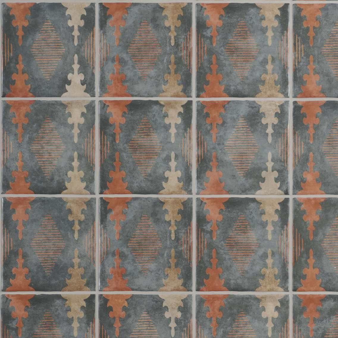 Paula Purroy Talia Aztec Blue Terracota 5x5 Matte Ceramic Tile