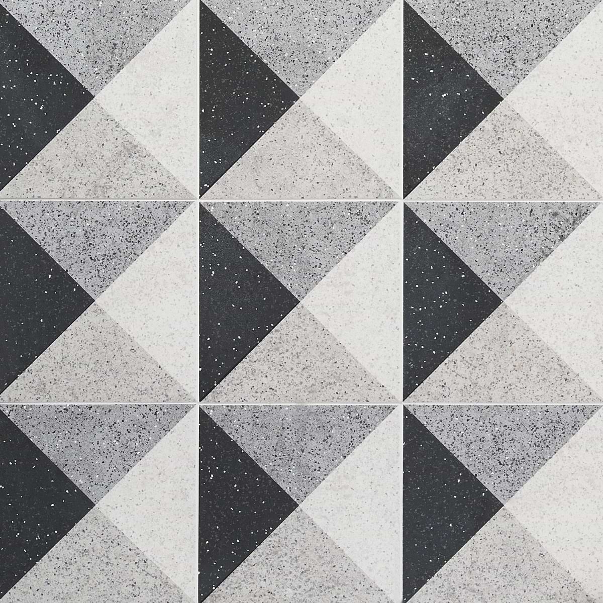 Art Geo Terrazzo by Elizabeth Sutton Deco Prism Charcoal Black 8x8 Terrazzo Look Matte Porcelain Tile