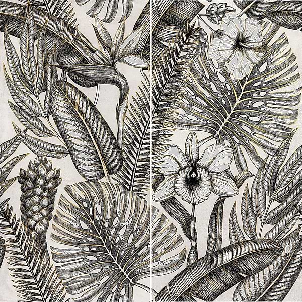 Art Gallery by Paula Purroy Gardenia Black and White 24x48 Artisan Decor Matte Porcelain Tile