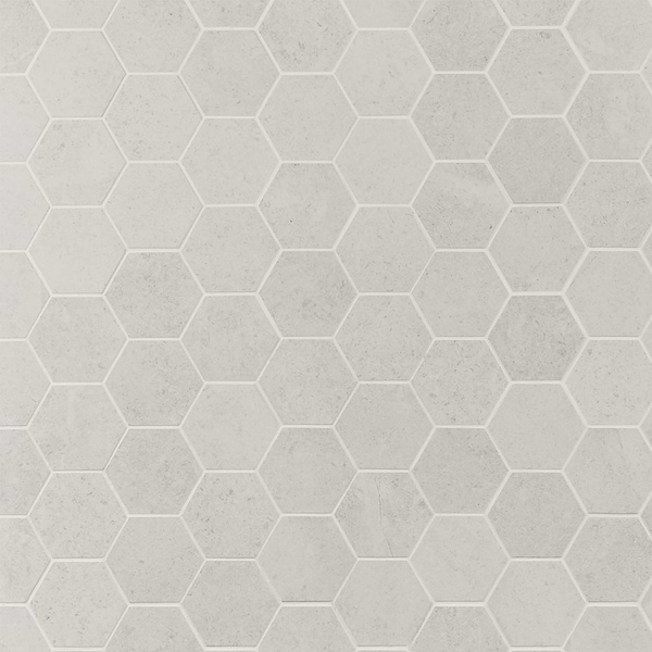 New Rock Perla White 3" Hex Limestone Look Matte Porcelain Mosaic Tile