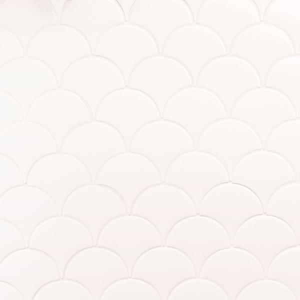 Highwater Rice White 5" Fish Scale Polished Ceramic Wall Tile