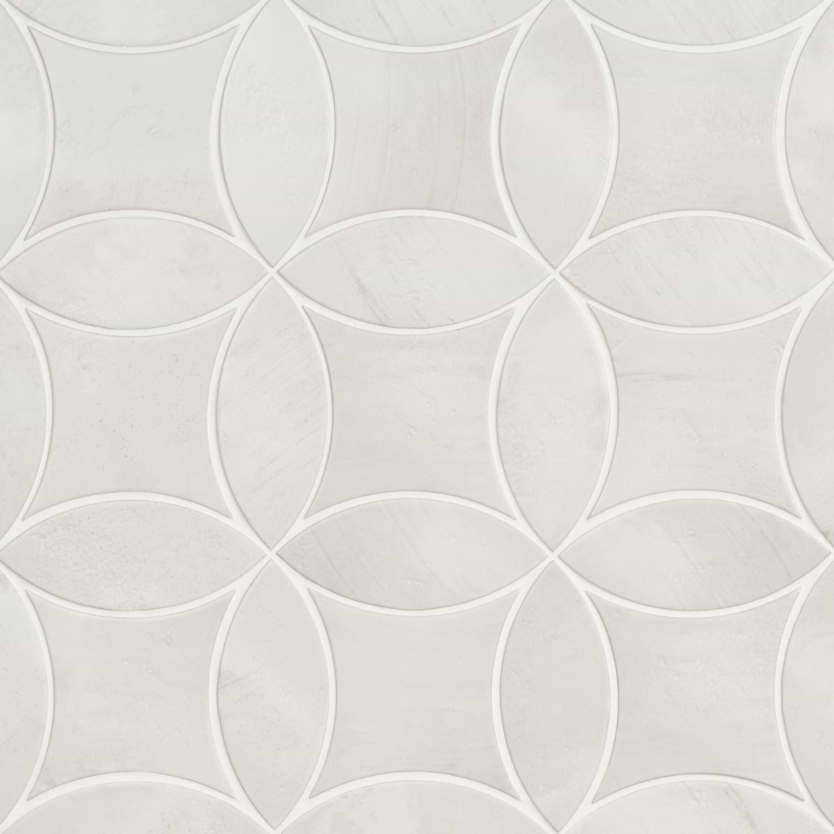 Raval White 3x8 Petal and 6x6 Kite Matte Porcelain Tile