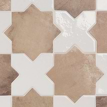 Parma Cotto Brown Matte Star and White Polished Cross 6" Terracotta Look Porcelain Tile