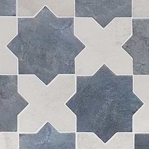 Parma Denim Blue Matte Star and White Matte Cross 6" Terracotta Look Porcelain Tile