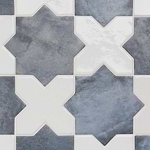 Parma Denim Blue Matte Star and White Polished Cross 6" Terracotta Look Porcelain Tile