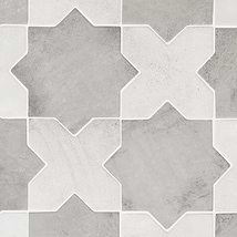 Parma Dove Gray Matte Star and White Matte Cross 6" Terracotta Look Porcelain Tile