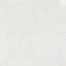 Parma White Polished Star and White Polished Cross 6" Terracotta Look Porcelain Tile