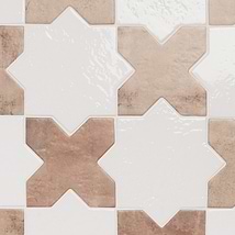 Parma White Polished Star and Cotto Brown Matte Cross 6" Terracotta Porcelain Tile