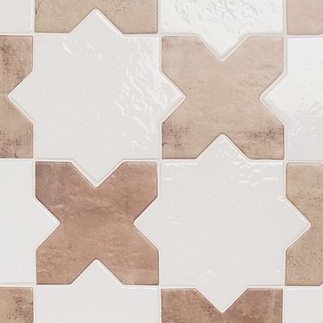 Parma White Polished Star and Cotto Brown Matte Cross 6
