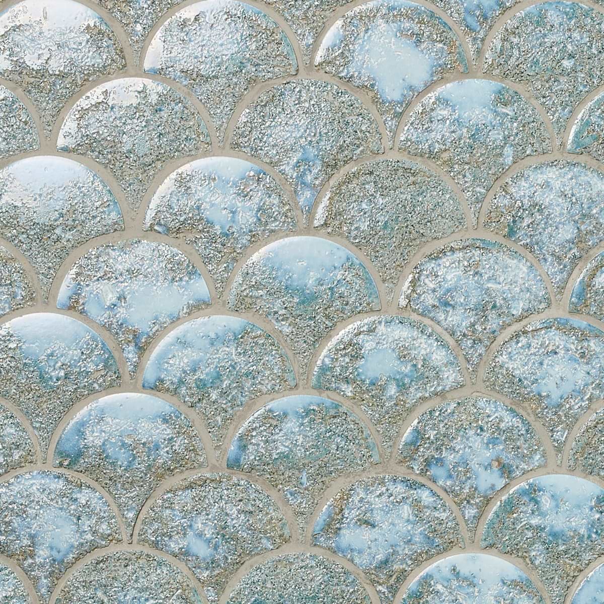 Meri Sapphire Blue 5" Fish Scale Textured Glossy Ceramic Tile