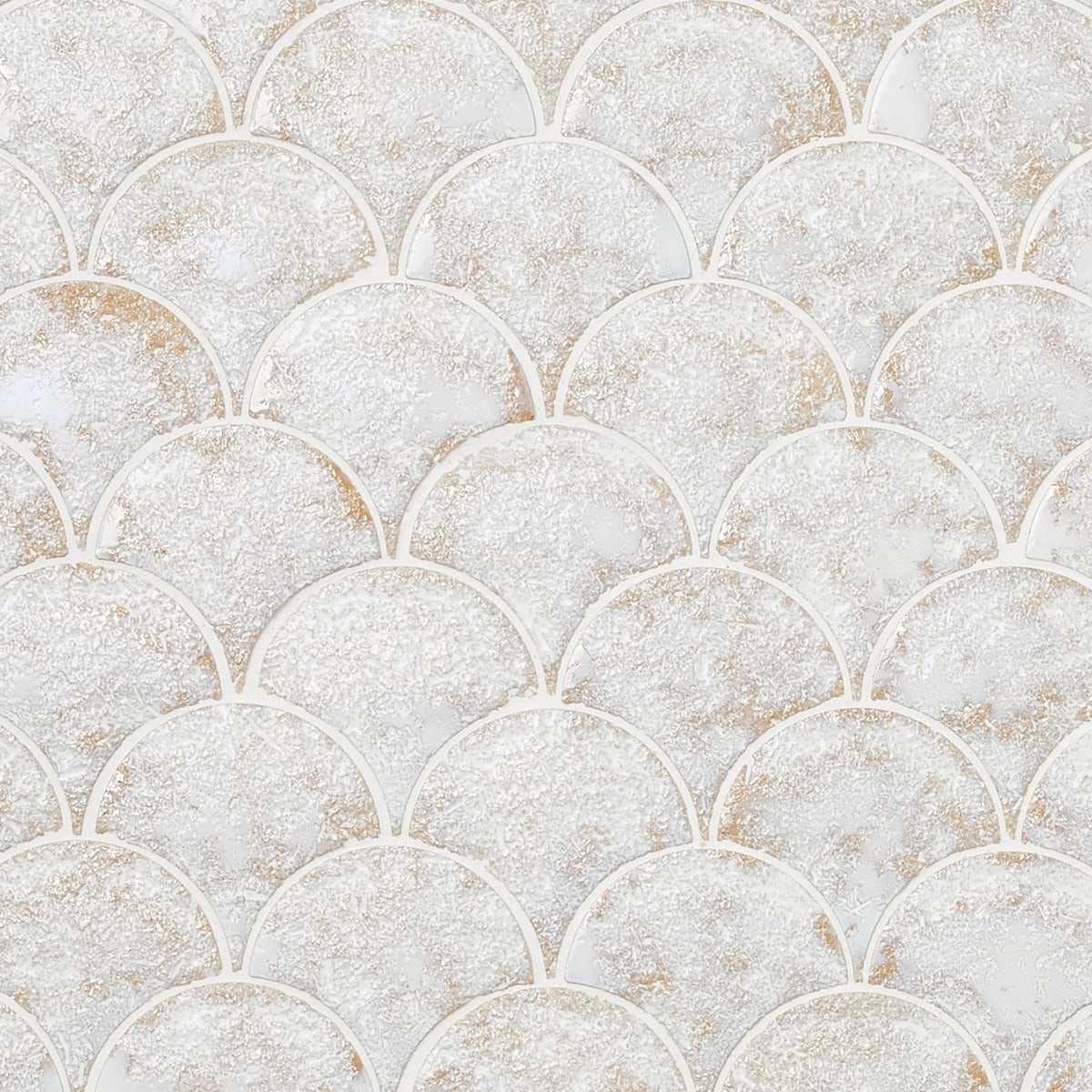 Meri Moonstone White 5" Fish Scale Textured Glossy Ceramic Tile