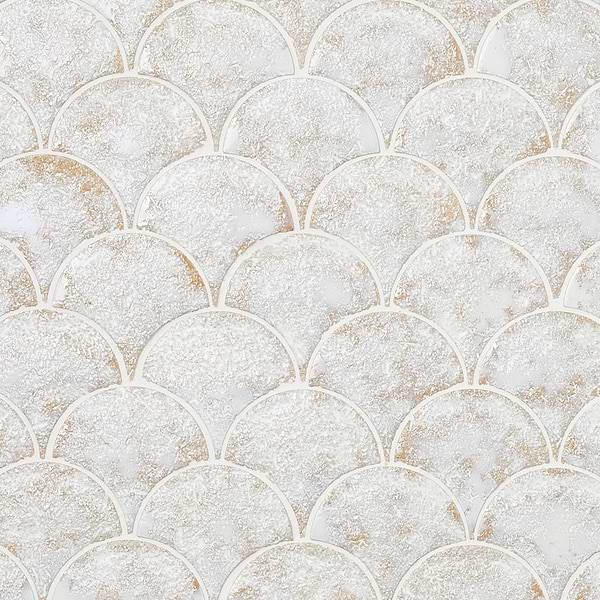 Meri Moonstone White 5" Fish Scale Textured Glossy Ceramic Tile