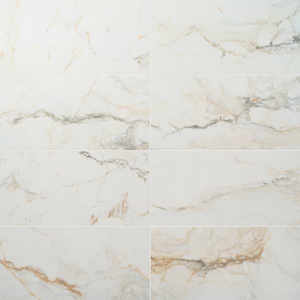 Calacatta Macchia White Gold 12x24 Marble Look Matte Porcelain Tile
