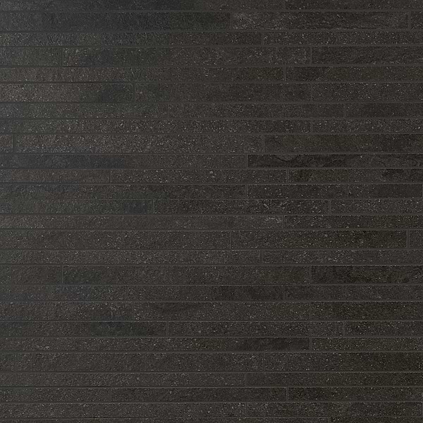 Acadia Thin Strip Charcoal Black Limestone Look Matte Porcelain Mosaic Tile