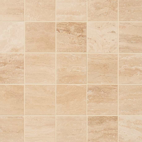 Classic Travertine Premium 4x4 Filled Brushed Vein Cut Tile