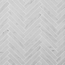 Velour Bianco Carrara 1x6 Herringbone Leather Marble Mosaic Tile