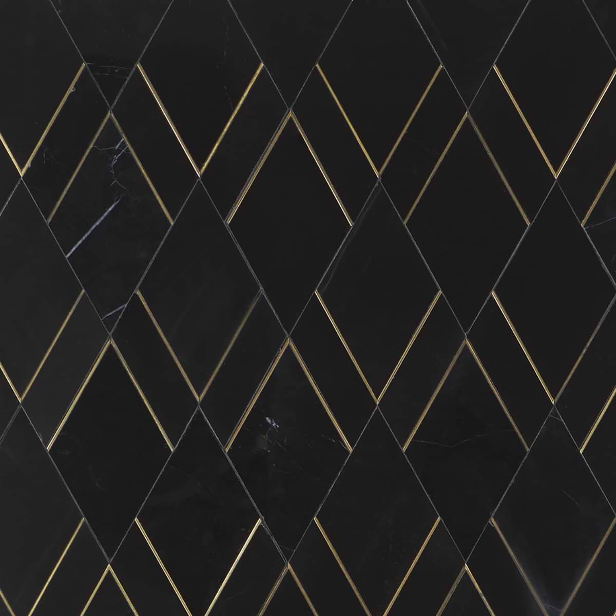 Enver Nero Polished Marble and Brass Mosaic Tile