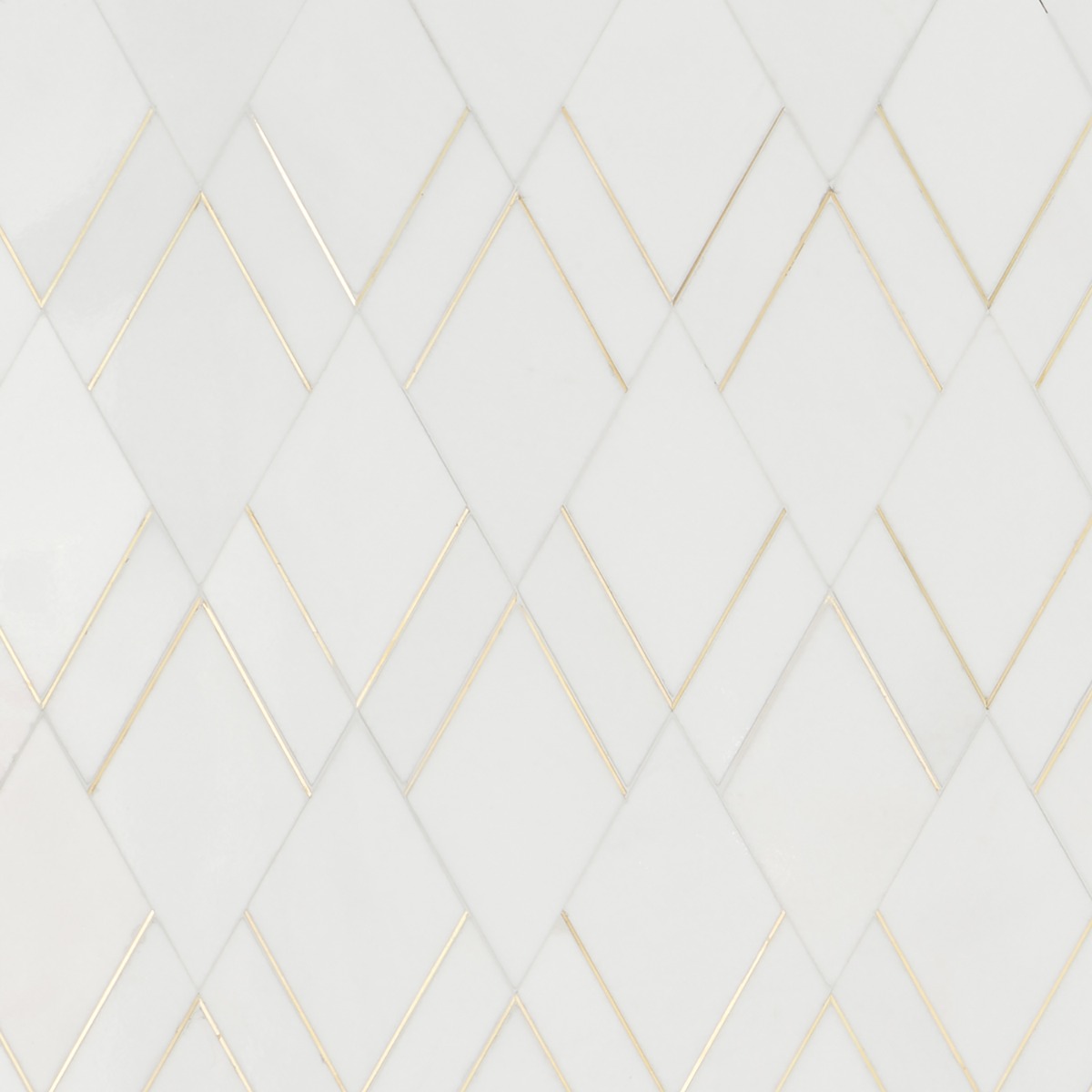 Enver Thassos Polished Marble and Brass Mosaic Tile