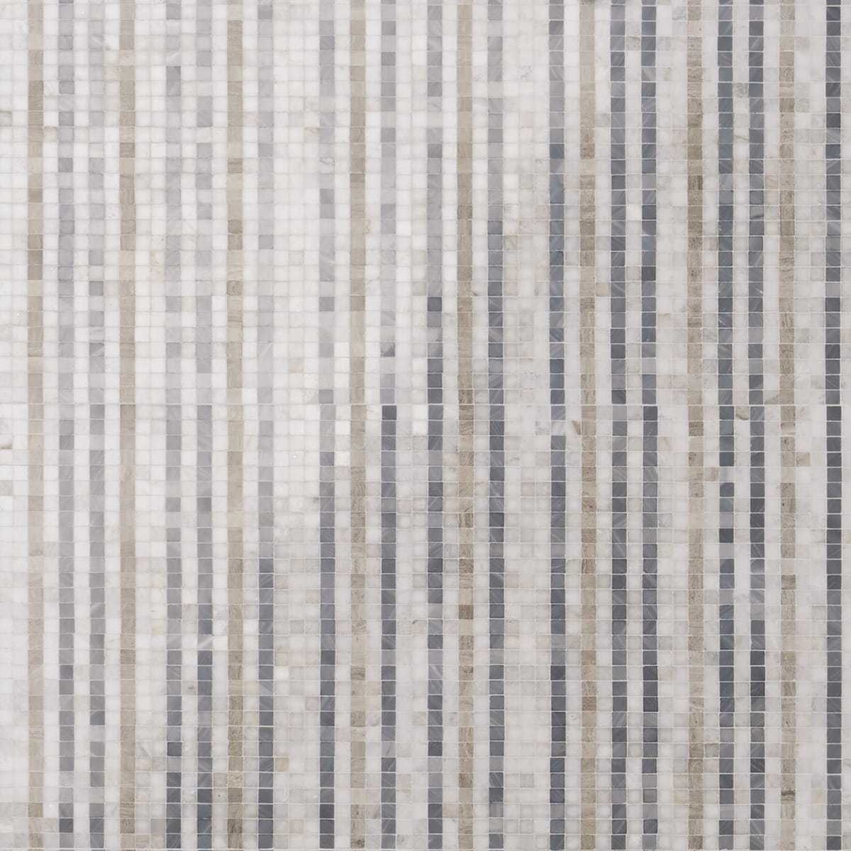 Microsaic Lines Cloud Gray Polished Marble Mosaic Tile