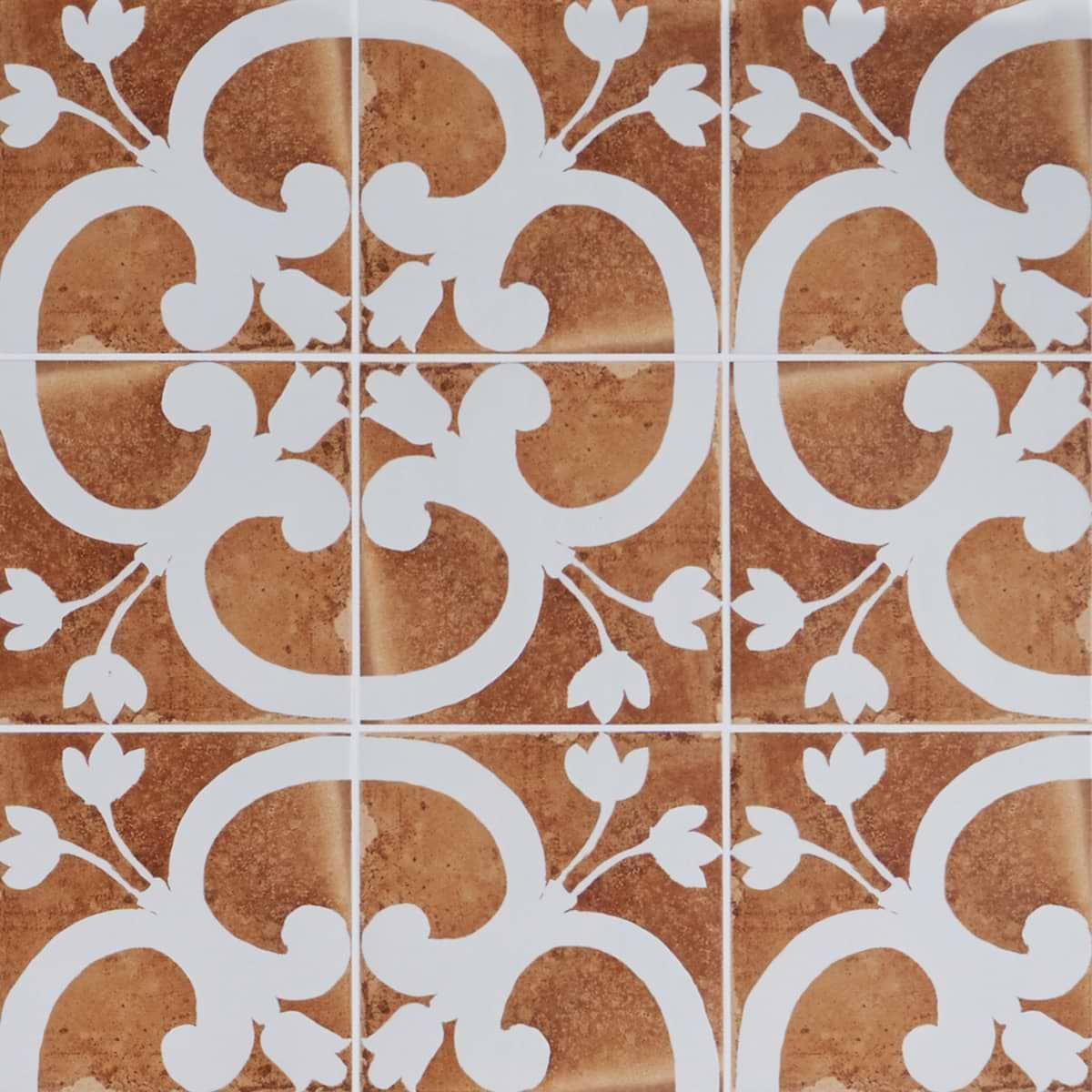 Angela Harris Mediterra Flora Terracotta 8x8 Matte Porcelain Tile