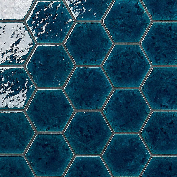 Breeze Ocean Blue 4.5" Hexagon Crackled Glossy Porcelain Tile