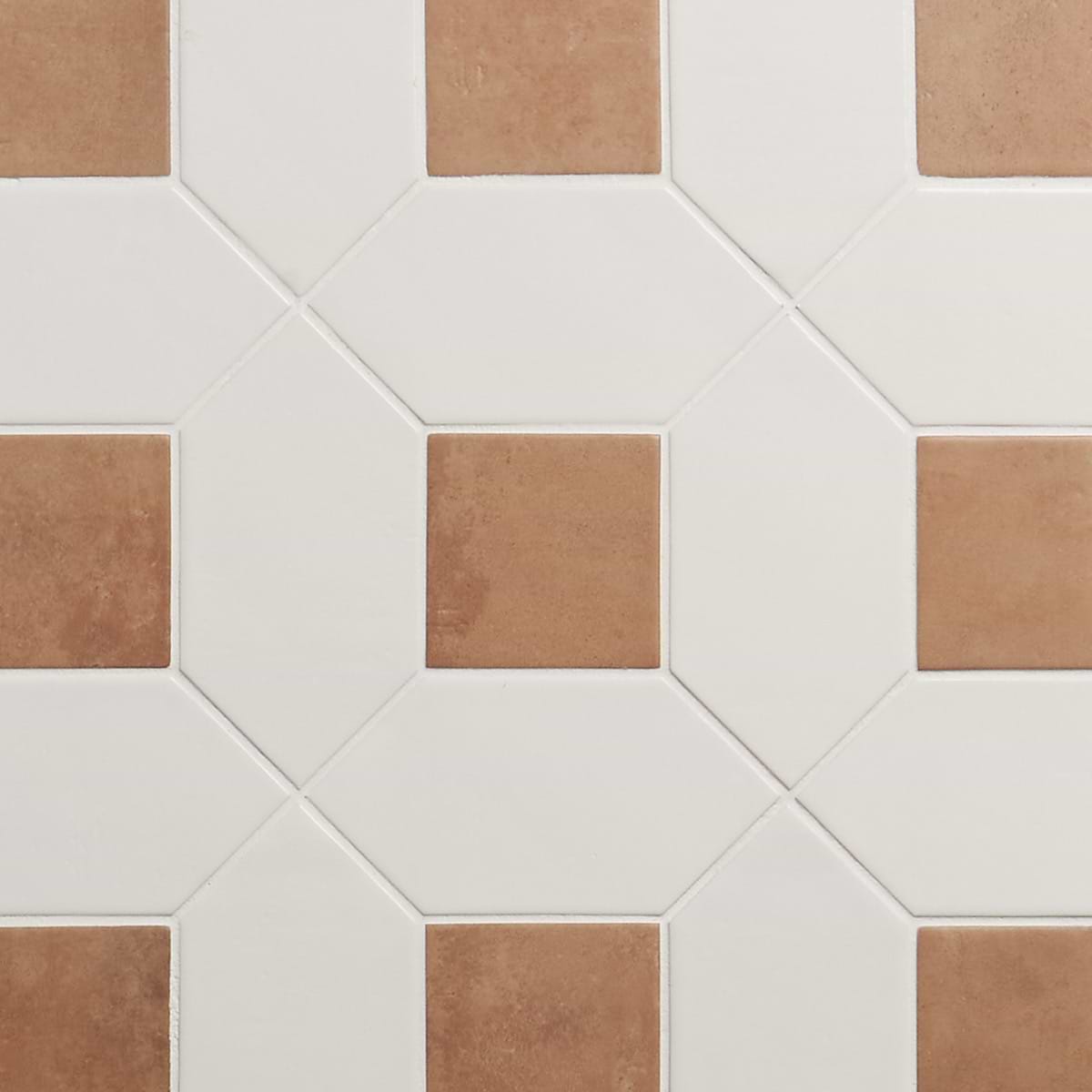 Morocco Blanco White 4x8 Glossy Picket and Terracotta 4x4 Matte Square Porcelain Tile