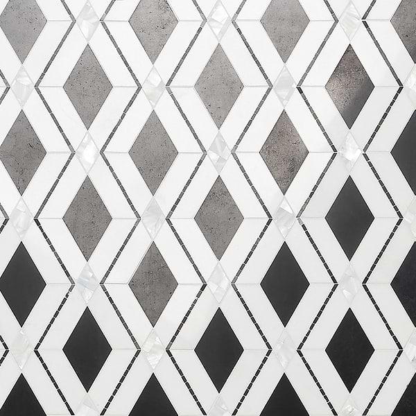 Diana Nero Black & White Polished Marble and Pearl Mosaic Tile