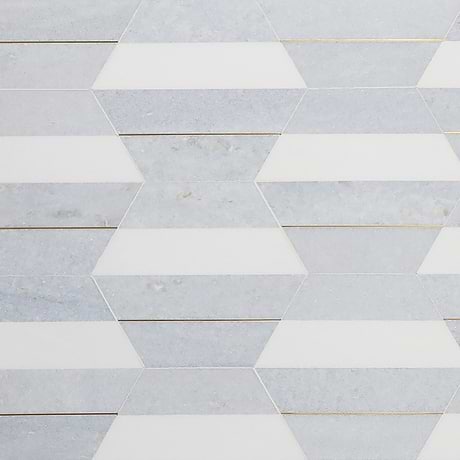 Margo Blue and Gold 9" Hexagon Polished Blue Celeste Marble and Brass Mosaic Tile