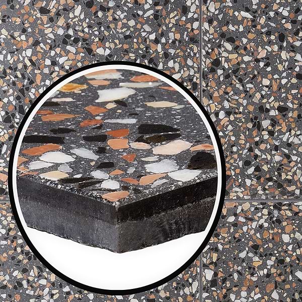 True Terrazzo Domino Gray 16x16 Polished Terrazzo Tile