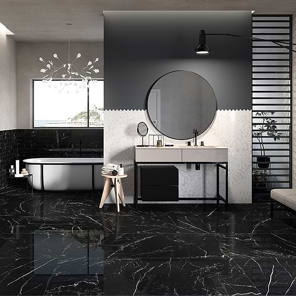 Marble Tech Port Laurent 12x24 Polished Nero Marquina Look Porcelain Tile