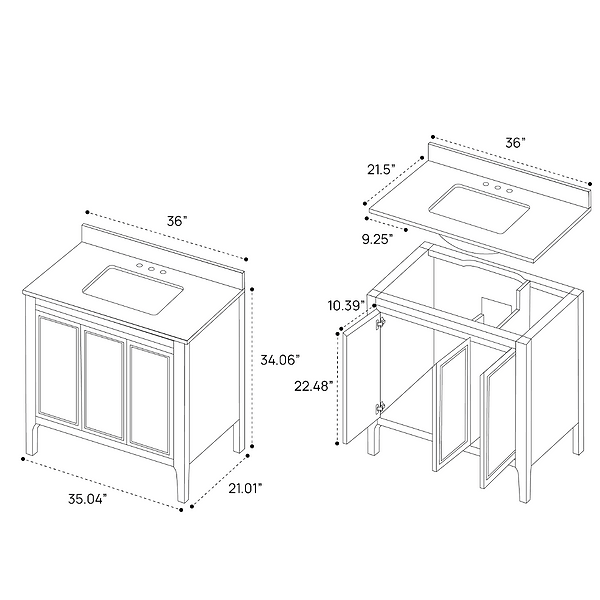 Province White and Silver 36" Single Vanity without Top