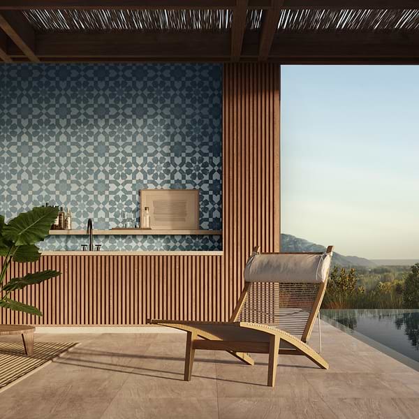 Cantico Fes Ocean Blue Mixed Finish Lava Stone and Cement Mosaic Tile