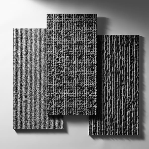Rakestone Carved Comb Noir Black 12x24 Textured Honed Basalt Stone Tile
