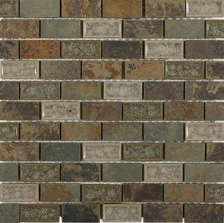Emperial Roman Slate Brown 1x2 Brick Marble & Glass Polished Mosaic Tile