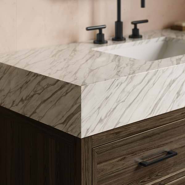 Rowan Espresso Oak 48" Single Vanity with Carrara Marble Top by TileBar Studio Vanities, View 3, open zoomed image