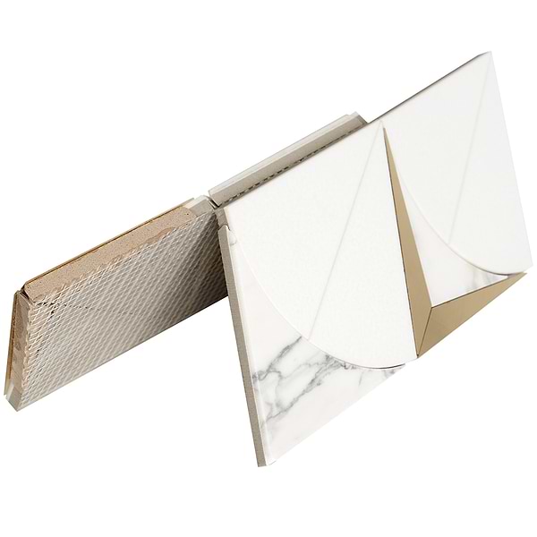 Regis Bianco Waterjet Polished Marble Mosaic Tile- White and Brass