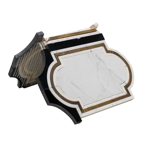 Inara Cavalier Brass & Polished Calacatta and Black Jade Marble Tile
