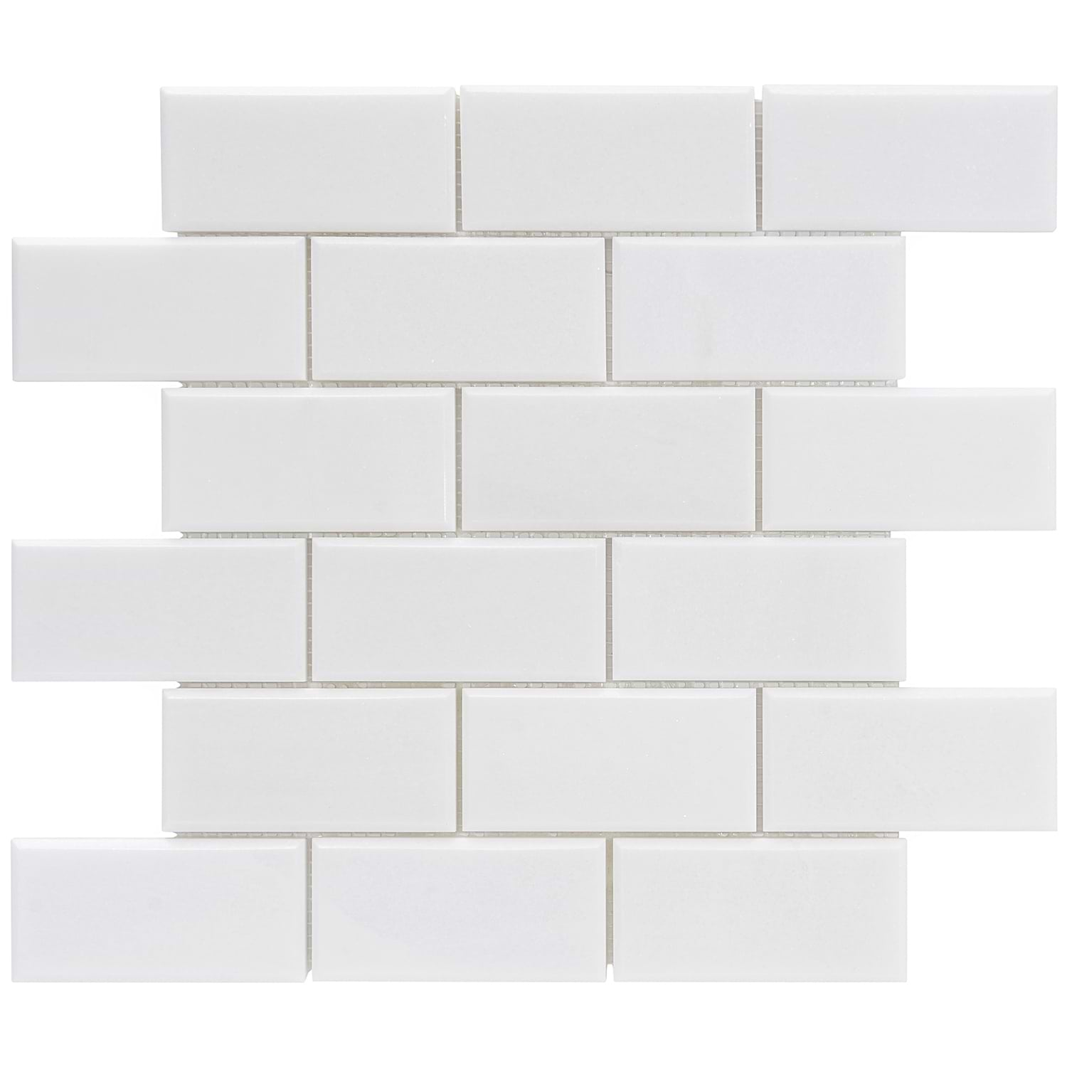 White Thassos 2x4 Beveled Marble Polished Mosaic Tile