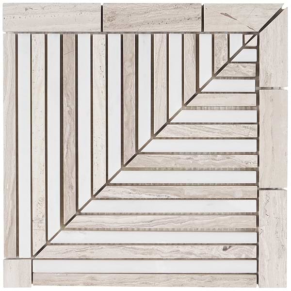 Monroe Corner Asian Statuary and Wooden Beige 8x8 Marble Mosaic Tile-  Polished