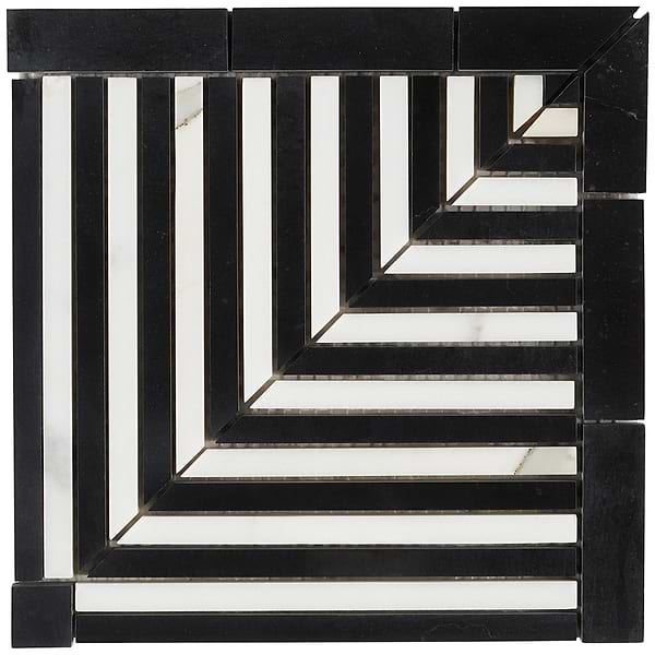 Monroe Corner Calacatta and Black Jade 8x8 Marble Mosaic Tile- Polished