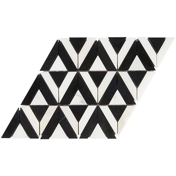 Monroe Triangle Calacatta and Black Jade Polished Marble Mosaic Tile