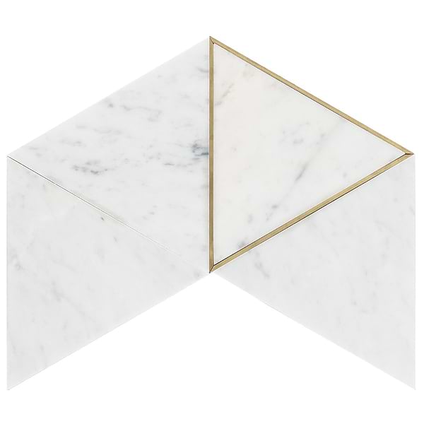 Verin Carrara Polished Marble and Brass 6x6 Mosaic Tile