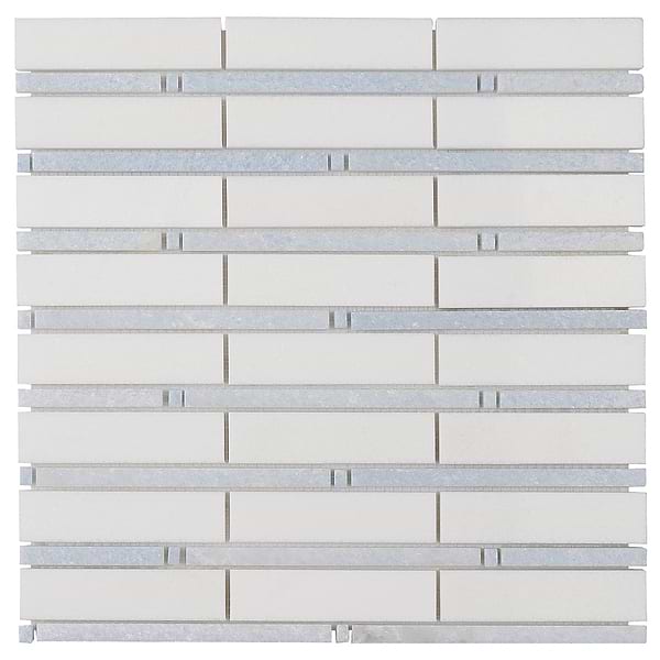 Rattan White Thassos & Blue Celeste 1x4 Polished Marble Mosaic Tile
